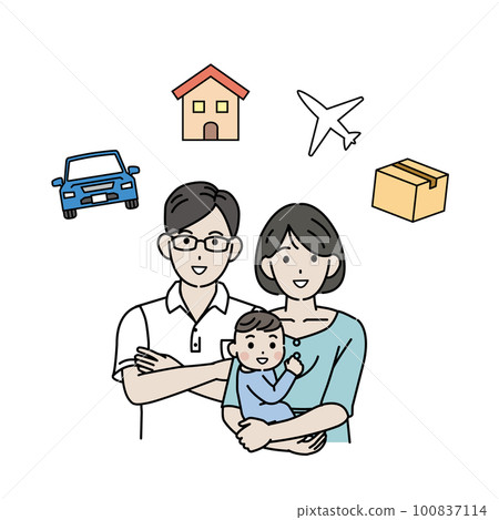 Illustration of a young couple thinking about buying a home or moving Illustration of a young couple thinking about buying a home or moving 100837114