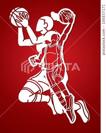 Group of Basketball Women Players Action Cartoon Sport Team Graphic Vector 100837171