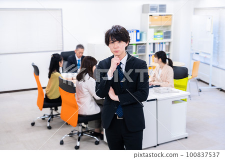 交叉著雙臂擔心的年輕商人 100837537