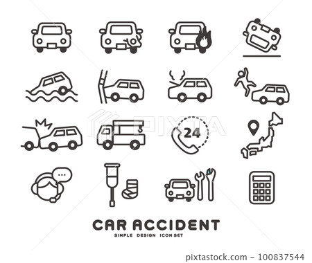 汽車災難和事故圖標矢量圖素材/危險/維修/保險 100837544