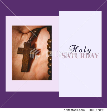 Image of holy saturday text over hand holding rosary Image of holy saturday text over hand holding rosary 100837895