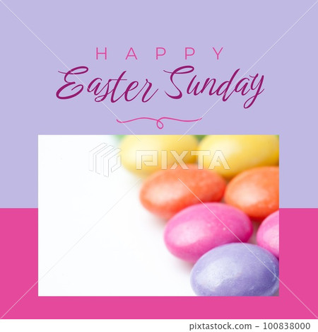 Image of happy easter sunday text over chocolate easter eggs Image of happy easter sunday text over chocolate easter eggs 100838000