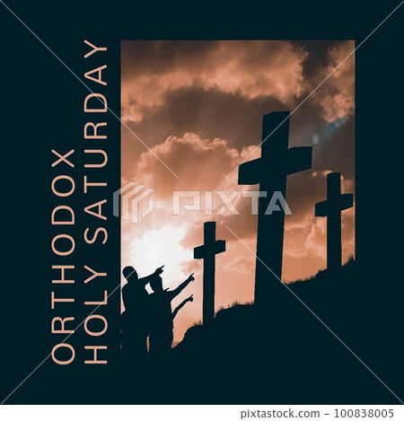 Composition of orthodox holy saturday text and christian crosses Composition of orthodox holy saturday text and christian crosses 100838005