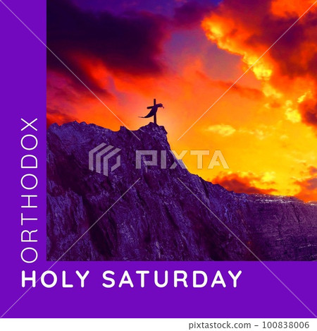 Composition of orthodox holy saturday text and christian cross Composition of orthodox holy saturday text and christian cross 100838006