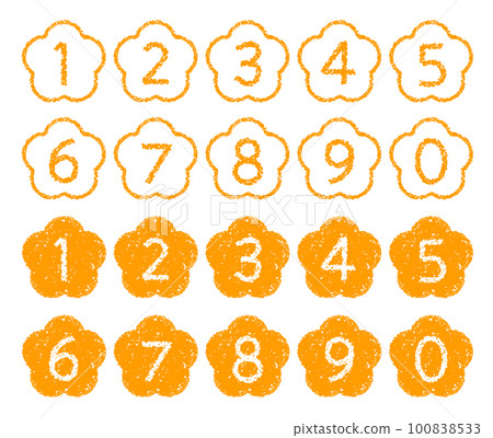 Hand-drawn crayon material Flower-shaped number icon set Hand-drawn crayon material Flower-shaped number icon set 100838533