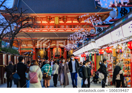 Asakusa, Taito-ku, Tokyo Nakamise Shopping Street and Hozomon Gate in the evening Asakusa, Taito-ku, Tokyo Nakamise Shopping Street and Hozomon Gate in the evening 100839487