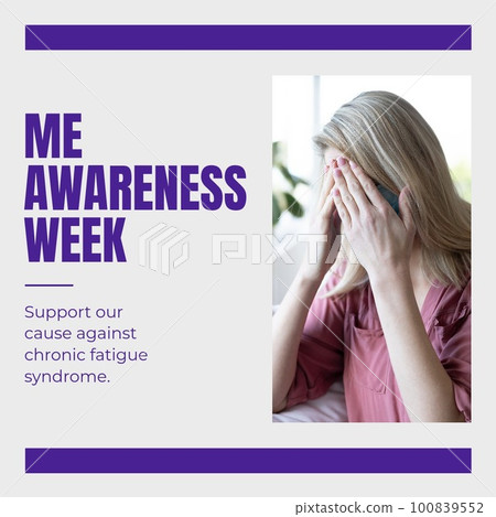 Composite of caucasian woman with head in hands and me awareness week text 100839552