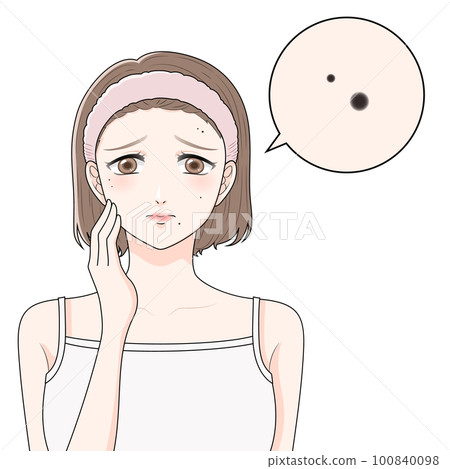 A woman with a hair band suffering from a mole enlargement A woman with a hair band suffering from a mole enlargement 100840098