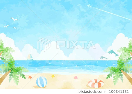 refreshing summer beach landscape illustration 100841381