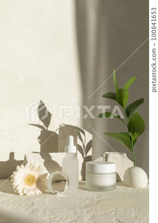 creative photo of nature and beauty products, collection of basic cosmetics creative photo of nature and beauty products, collection of basic cosmetics 100841653