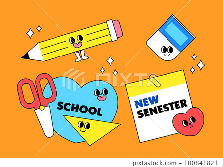 set of retro pop sticker with stationery theme set of retro pop sticker with stationery theme 100841821