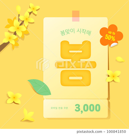 spring shopping sale coupons with flower frame background 100841850