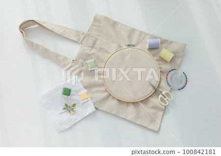 aesthetic photo of handmade, crafting hobbies, embroidery in an eco bag aesthetic photo of handmade, crafting hobbies, embroidery in an eco bag 100842181