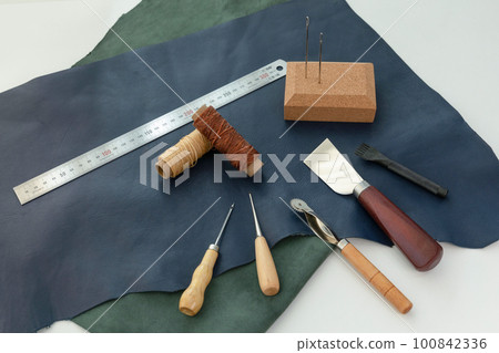 aesthetic photo of handmade, crafting hobbies, leather and tools 100842336