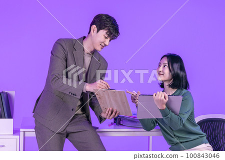 business working concept, young Korean Asian woman and man 100843046
