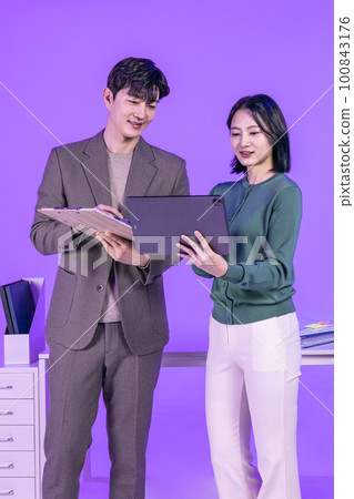 business working concept, young Korean Asian woman and man business working concept, young Korean Asian woman and man 100843176