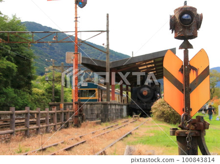 "Switch sign" remaining at Sangi Railway Sangi Line Nishi-Fujiwara Station and preserved SL 100843814