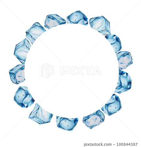 Watercolor frame with ice cubes. Hand painting clipart on an isolated background. For designers, decoration, postcards, wrapping paper, scrapbooking, covers, invitations, posters and textile 100844387