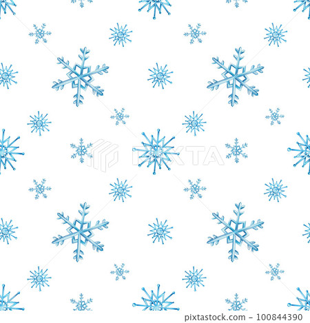 Watercolor seamless pattern with snowflakes. Hand painting on an isolated background. For designers, decoration, postcards, wrapping paper, scrapbooking, covers, invitations, posters and textile 100844390