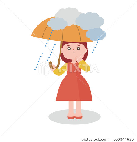 Illustration of a girl holding an umbrella on a rainy day Illustration of a girl holding an umbrella on a rainy day 100844659