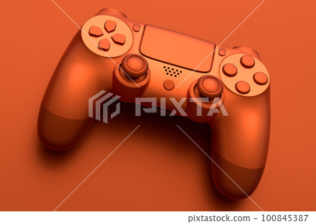 Metal brushed bronze video game joystick isolated on dark background Metal brushed bronze video game joystick isolated on dark background 100845387