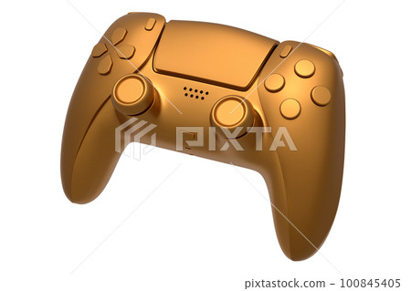 Realistic video game joystick with golden chrome texture isolated on white Realistic video game joystick with golden chrome texture isolated on white 100845405