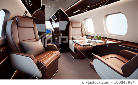 Luxury interior in bright colors in the private business jet 100845954