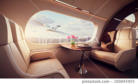 Luxury interior in bright colors in the private business jet Luxury interior in bright colors in the private business jet 100845955