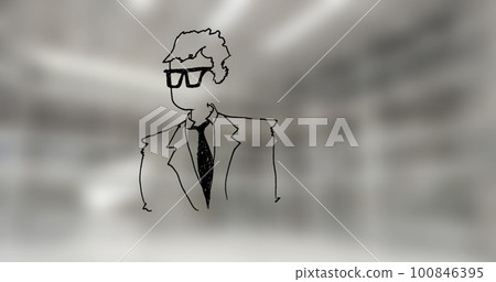Image of illustration of businessman over out of focus office space Image of illustration of businessman over out of focus office space 100846395