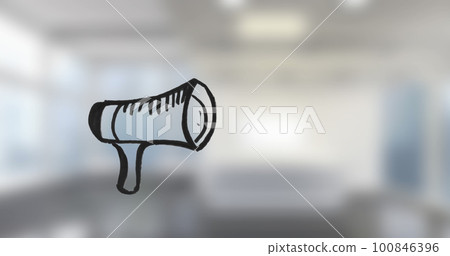 Image of megaphone over out of focus office space 100846396