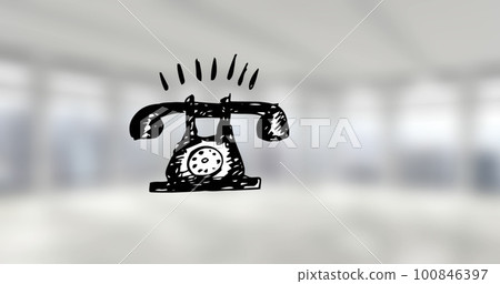 Image of retro phone ringing over out of focus office space Image of retro phone ringing over out of focus office space 100846397