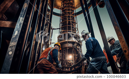 Oil and Gas Drilling Rig. Oil drilling rig operation on the oil platform in oil and gas industry. 100846603