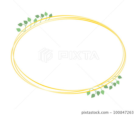 Oval frame, golden lines and leaves, vector. 100847263