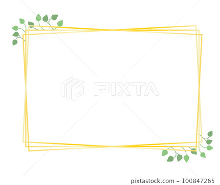 Rectangular frame, golden lines and leaves, vector. 100847265