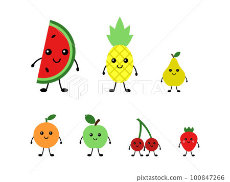 Funny cute fruits and berries, vector. 100847266