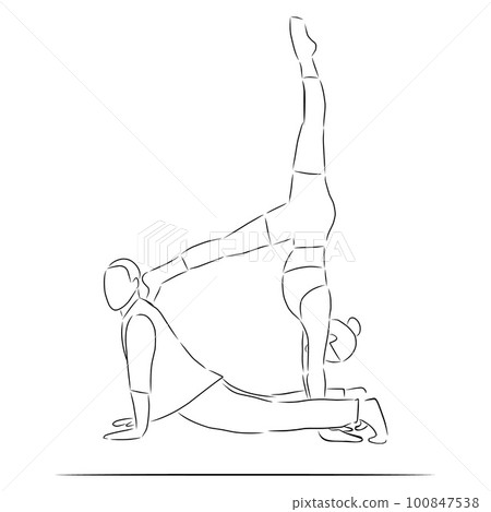 Pair yoga, vector. Sketch. 100847538