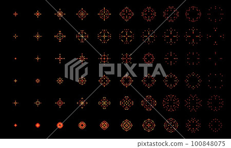 Pixel explosion and burst animation. 8 Bit boom, blast, bomb, flash. Vector sequence frame bang animated effect with sparks. Explode sprite sheet for arcade computer game or video storyboard 100848075