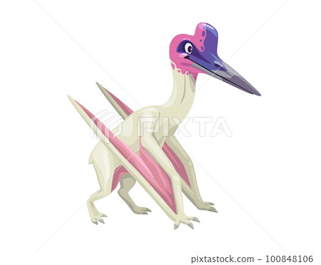 Cartoon quetzalcoatlus dinosaur character. Isolated vector genus of toothless pterosaur from Azhdarchidae family. Prehistoric Cretaceous era winged flying reptile dino with long beak 100848106