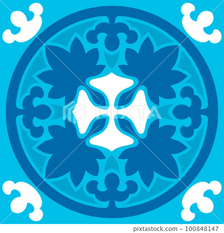 Decorative navy blue tile pattern floral design. Vector majolica talavera damask, seamless mediterranean Portuguese tile, floor cement talavera tile 100848147