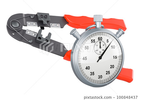 Crimper, crimp tool with stopwatch, 3D rendering Crimper, crimp tool with stopwatch, 3D rendering 100848437