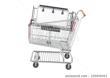 Empty outdoor advertising billboard inside shopping cart, 3D rendering Empty outdoor advertising billboard inside shopping cart, 3D rendering 100848441
