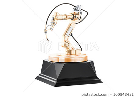 Robot welding, golden award concept. 3D rendering 100848451