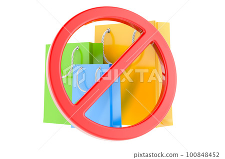 Shopping bags with forbidden symbol, 3D rendering 100848452