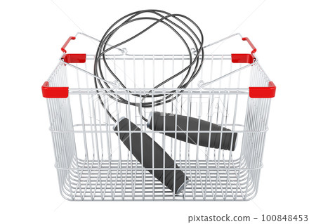 Skipping rope or jump rope inside shopping basket, 3D rendering 100848453