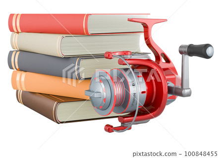 Spinning reel with books, 3D rendering 100848455
