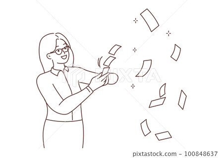 Successful businesswoman throw money in air Successful businesswoman throw money in air 100848637