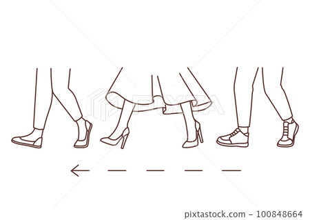 People legs walking in one direction 100848664
