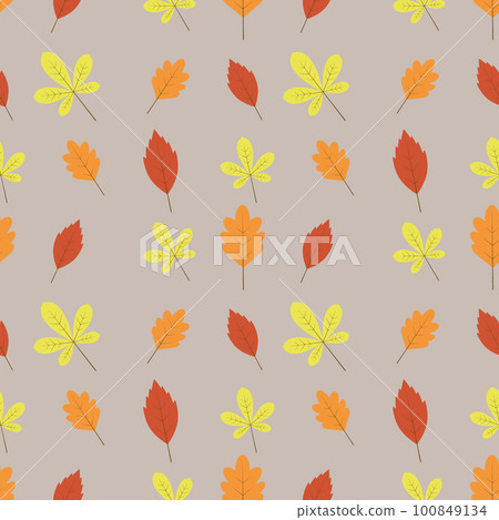 Autumn leaves, seamless pattern. Autumn leaves are yellow, red and orange. 100849134