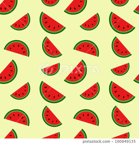 Watermelon, seamless pattern, vector. Pattern of halves of watermelon. Watermelon, seamless pattern, vector. Pattern of halves of watermelon. 100849135