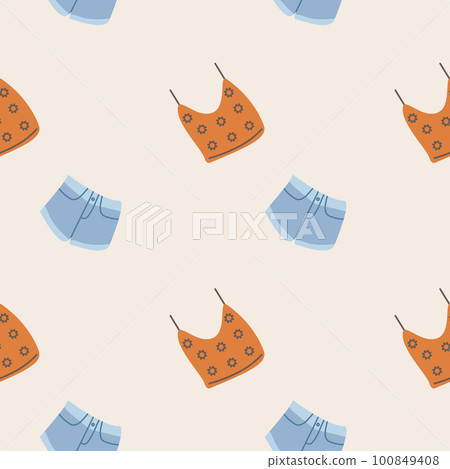 Boho clothes, tank top and shorts, seamless pattern, vector. 100849408